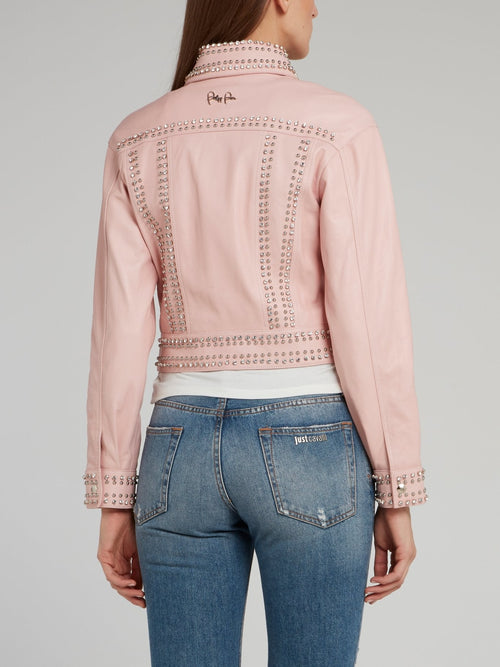 Pink Crystal Studded Leather Jacket