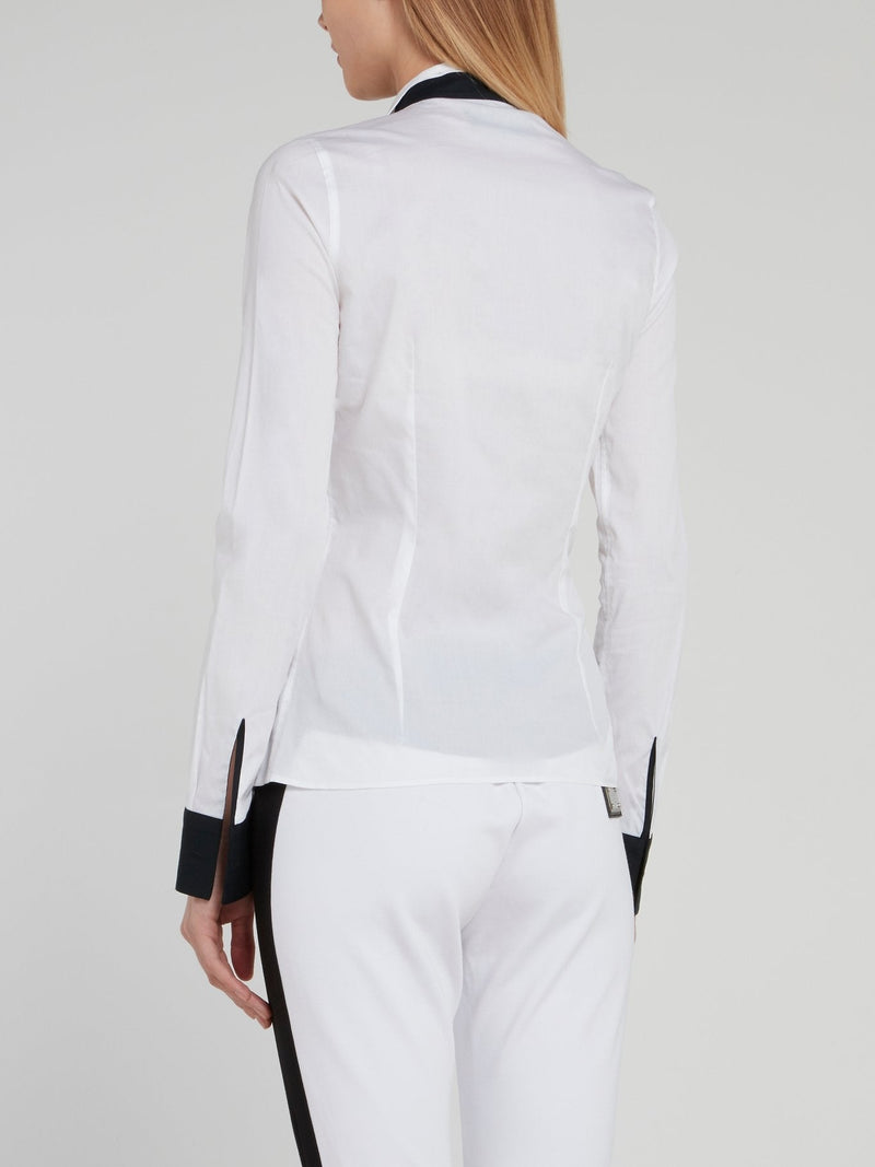 White Contrast Cuff Long Sleeve Shirt