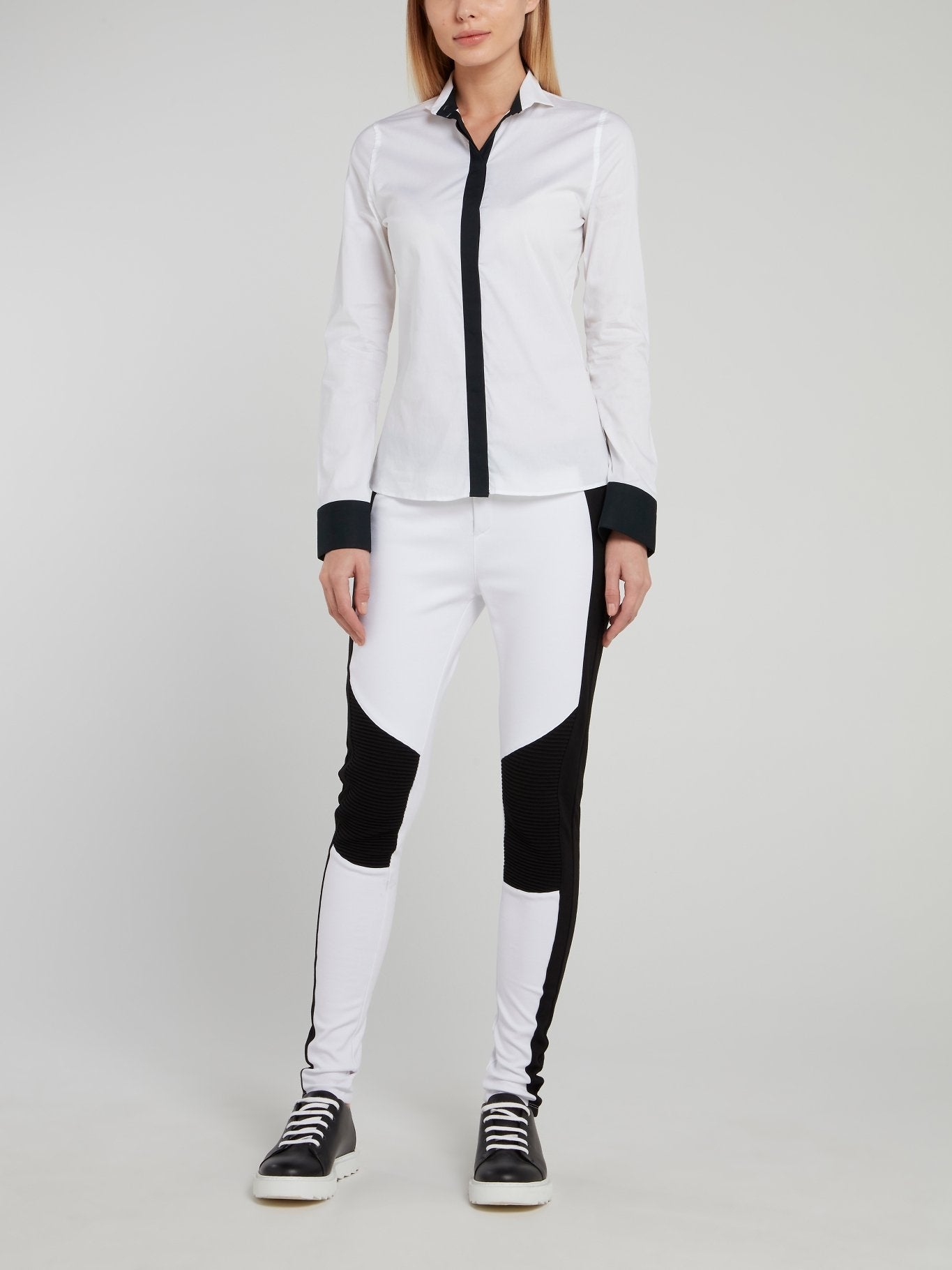 White Contrast Cuff Long Sleeve Shirt