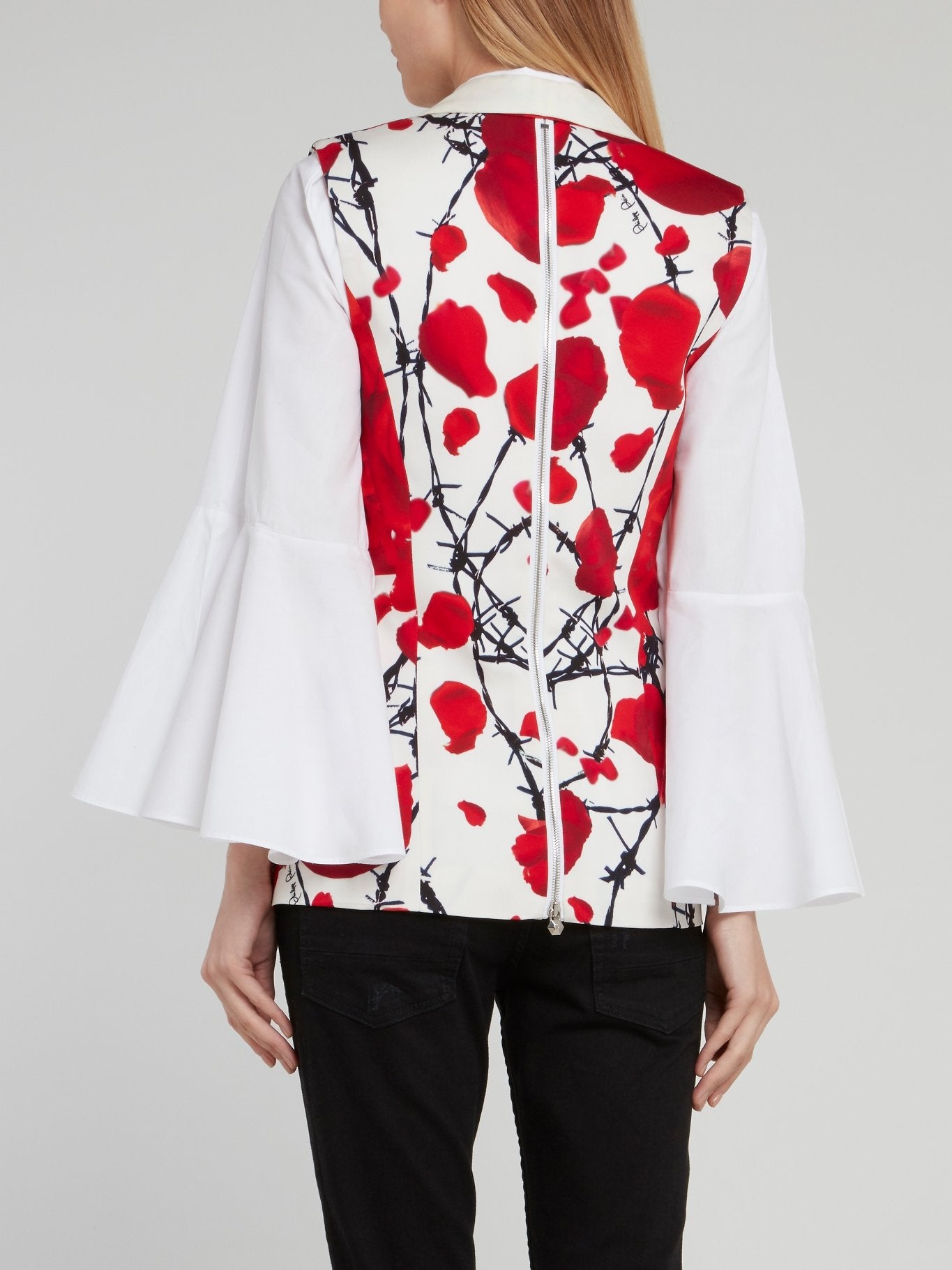 White Rose Print Rear Zip Gilet