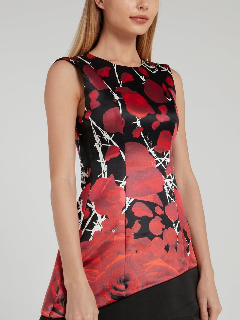 Rose Print Rear Zip Mini Dress