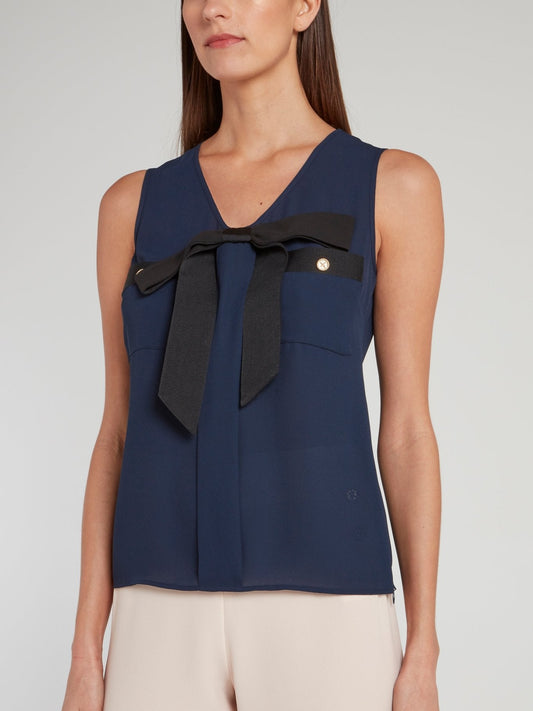 Navy Bow Tie Sleeveless Shirt