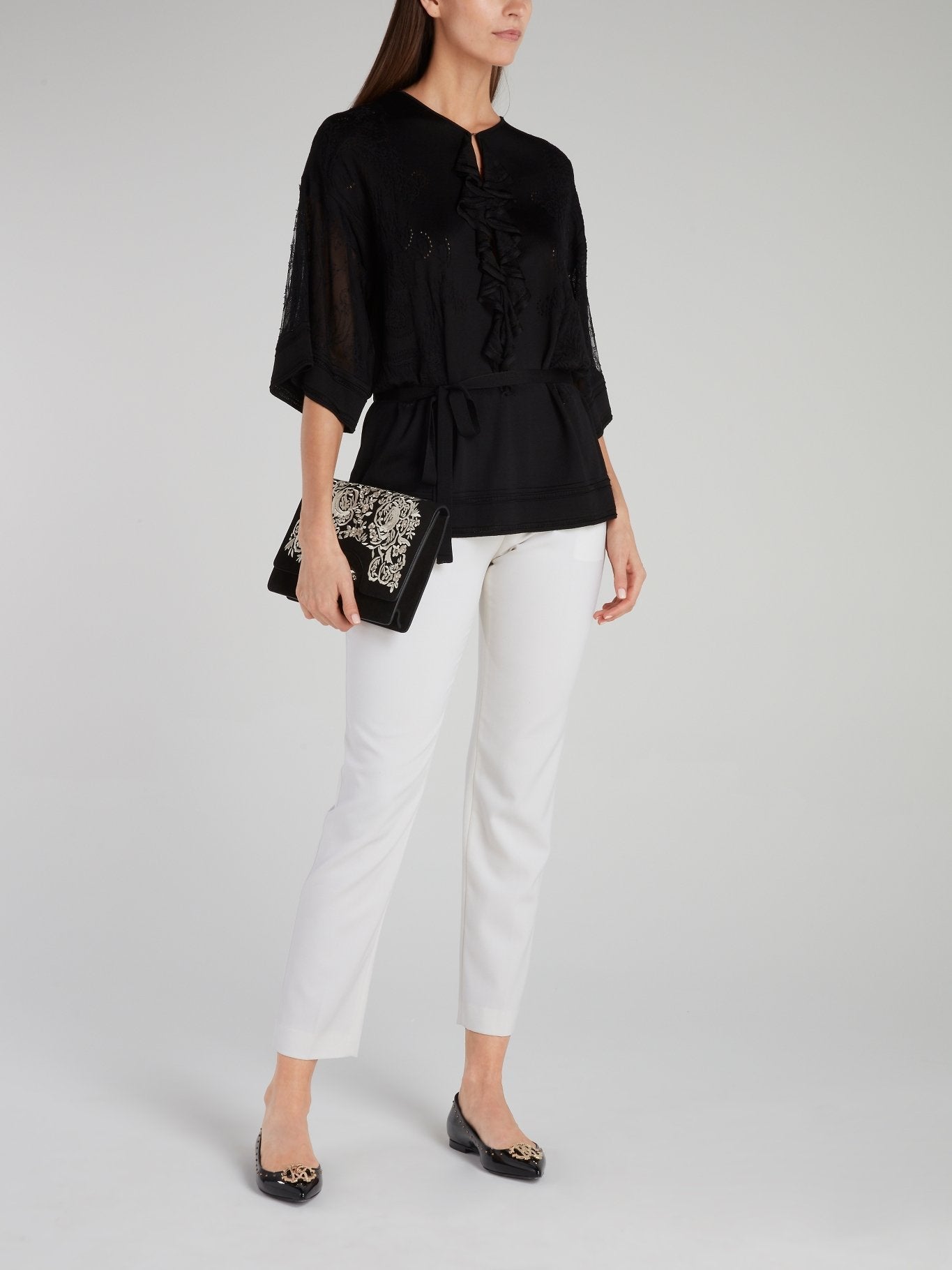 Black Tie Front Cascade Shirt