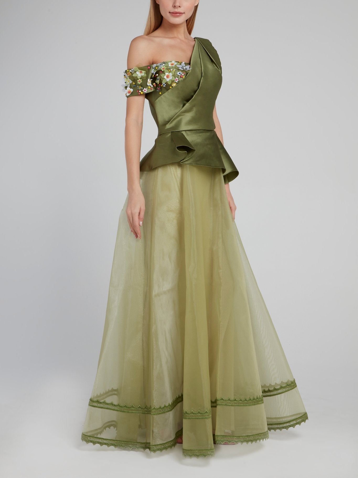 Olive Full Length Lining Mesh Maxi Skirt