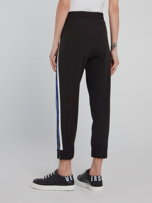 Black Leopard Side Strip Cropped Pants