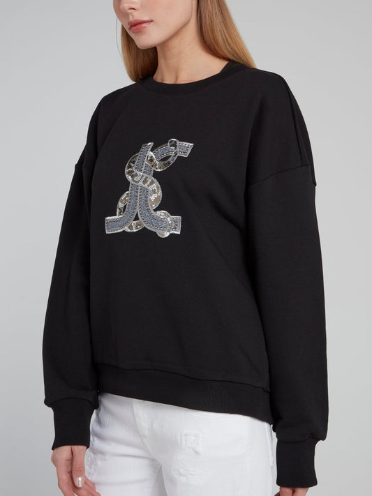 Black Studded Snake Logo Sweatshirt