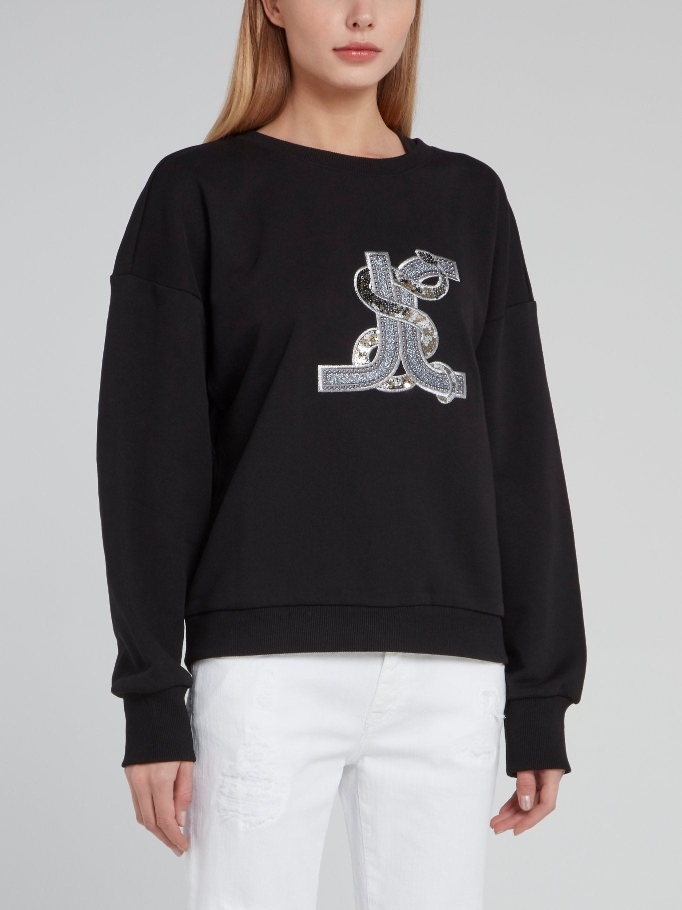 Black Studded Snake Logo Sweatshirt