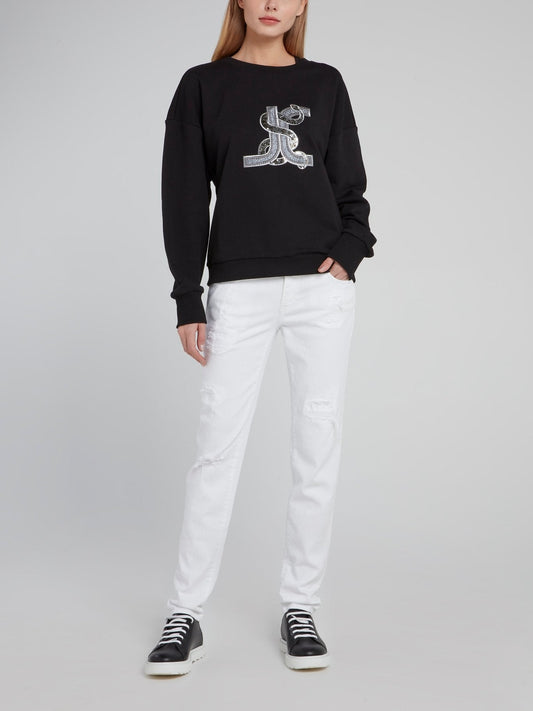 Black Studded Snake Logo Sweatshirt