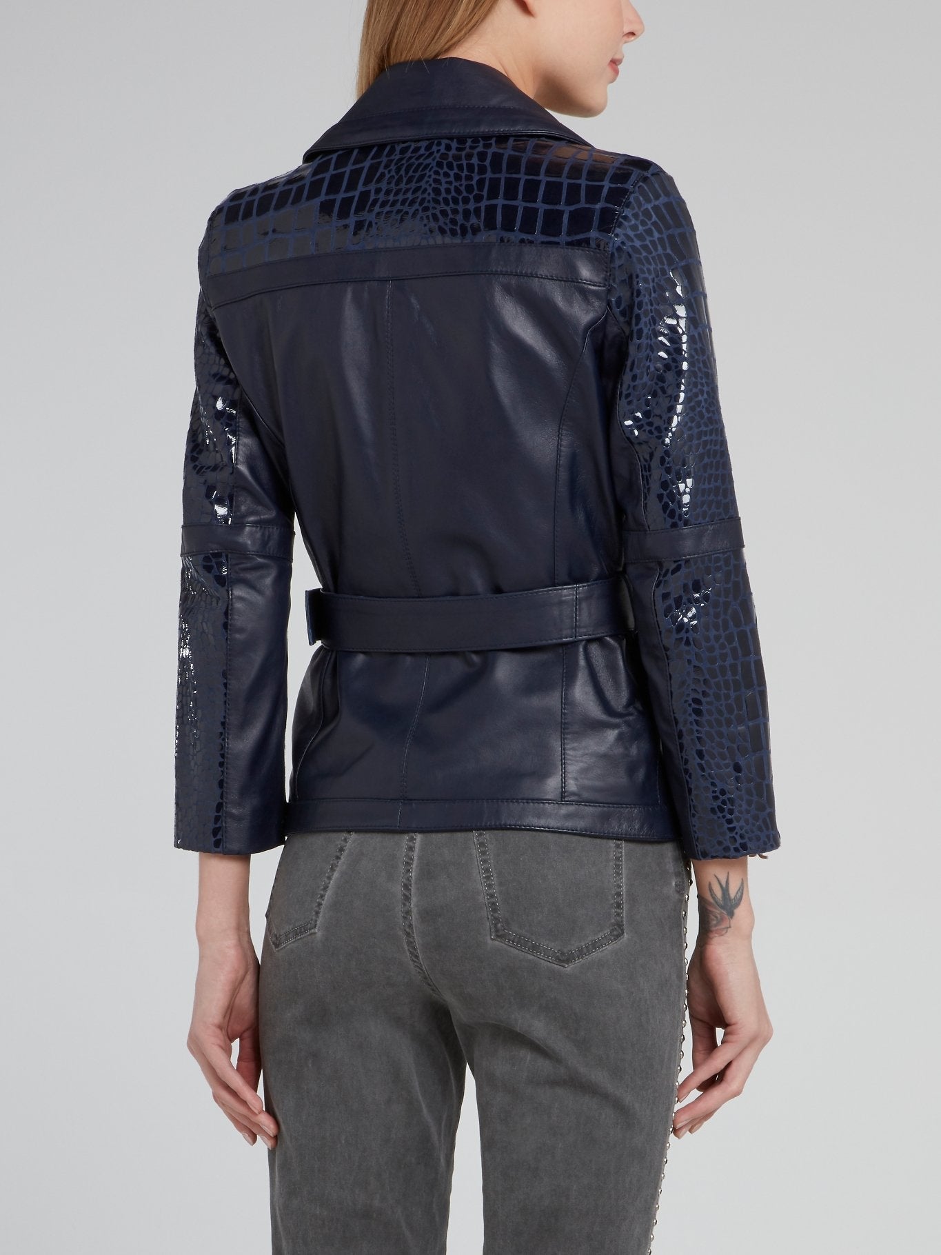 Navy Snake Effect Biker Jacket