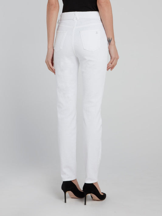 White Snake Buckle Skinny Jeans