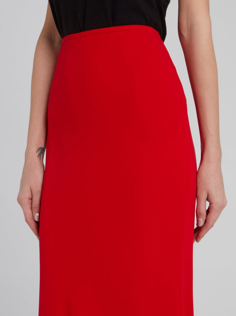 Red Godet Crepe Maxi Skirt