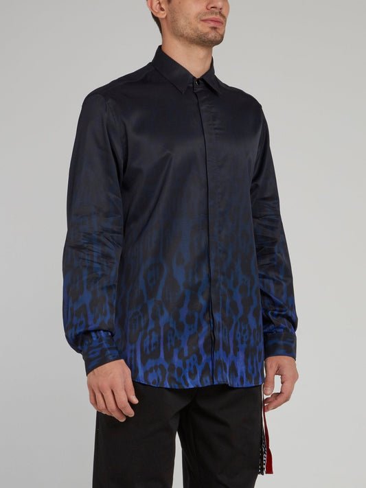 Navy Gradient Leopard Print Shirt