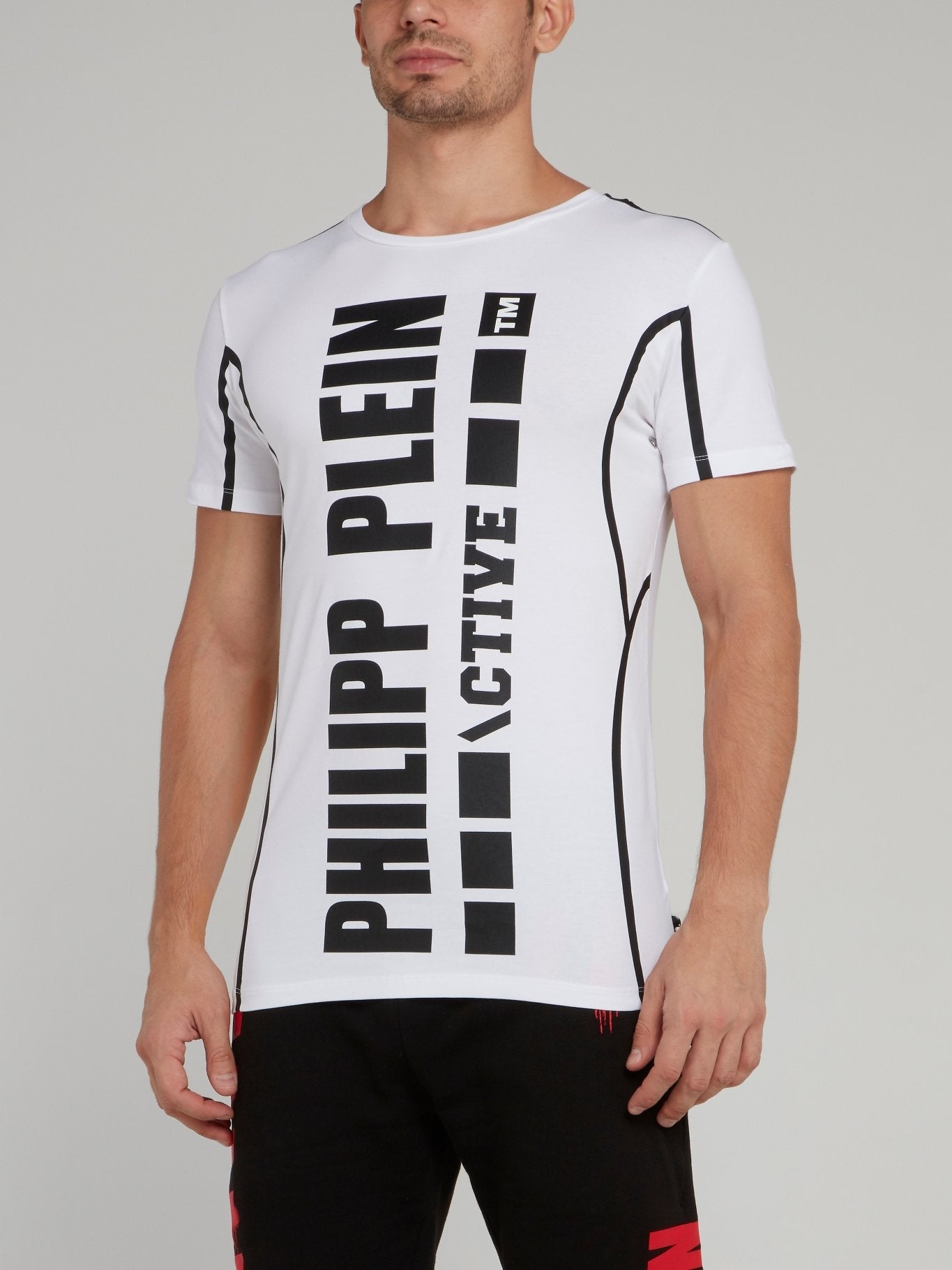 White Contrast Lining Logo Statement T-Shirt