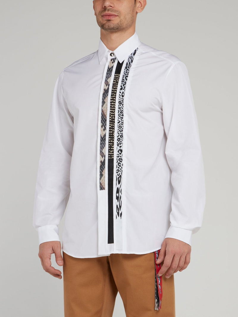 White Stripe Panel Long Sleeve Shirt