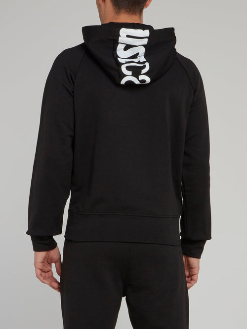 Black Stud Stripe Logo Hooded Sweatshirt