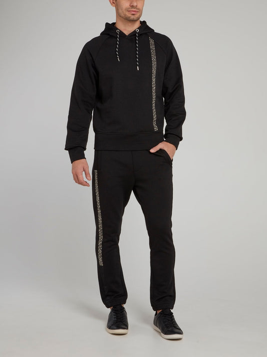 Black Side Studded Drawstring Track Pants