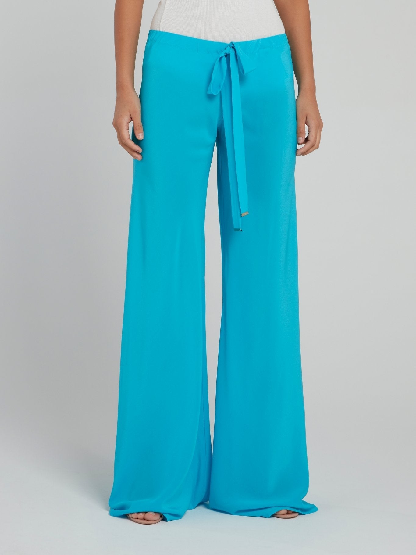 Aqua Tie Front Palazzo Pants