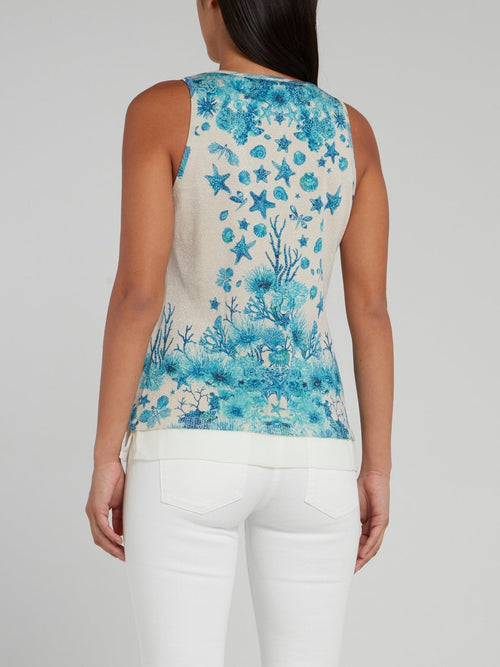 Ocean Print Knitted Sleeveless Top