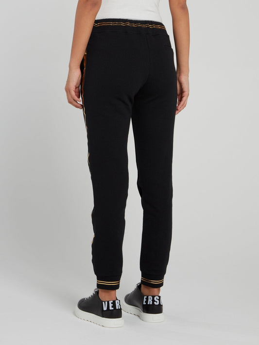 Black with Gold Stripe Edge Drawstring Track Pants