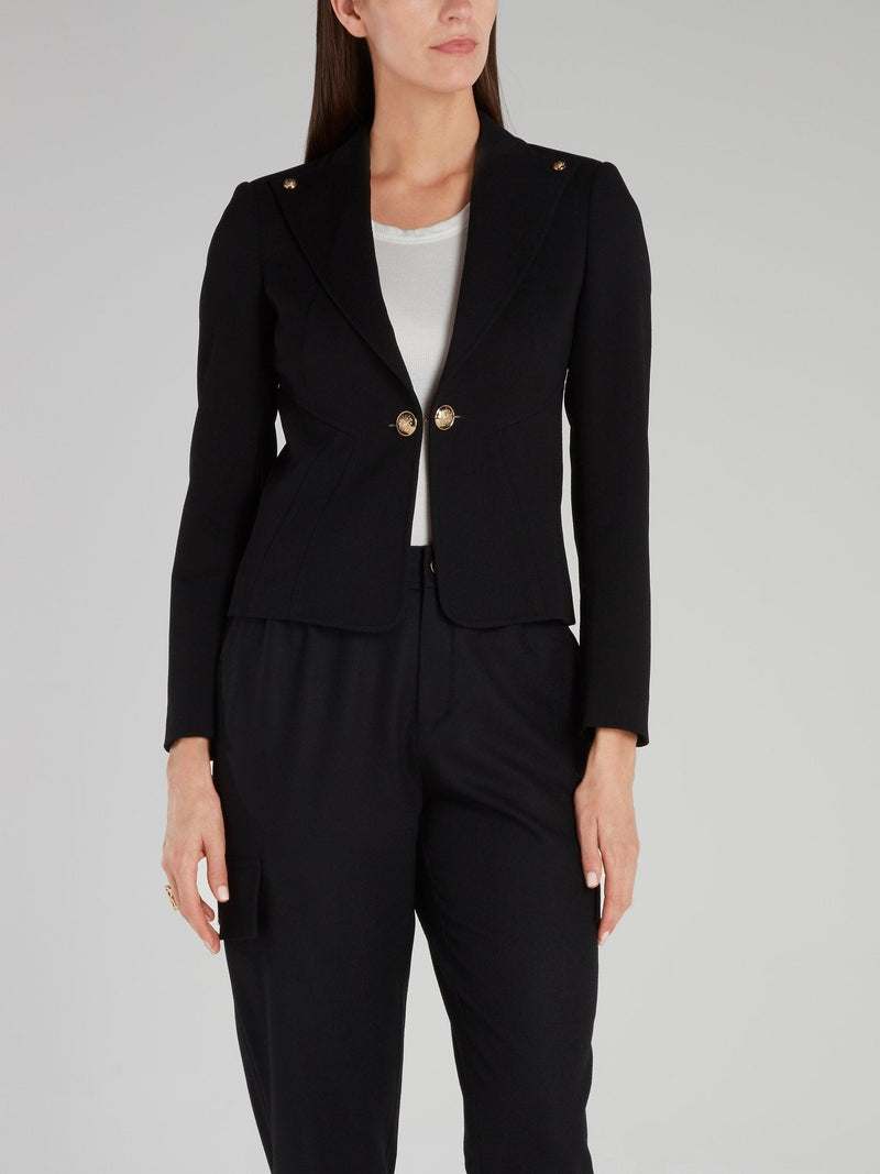 Black Button Detail Cropped Blazer