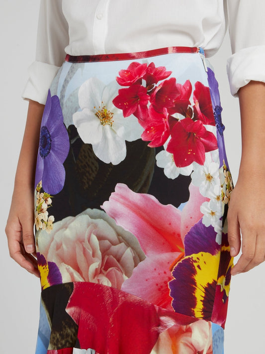 Floral Print Ruched Trumpet Skirt