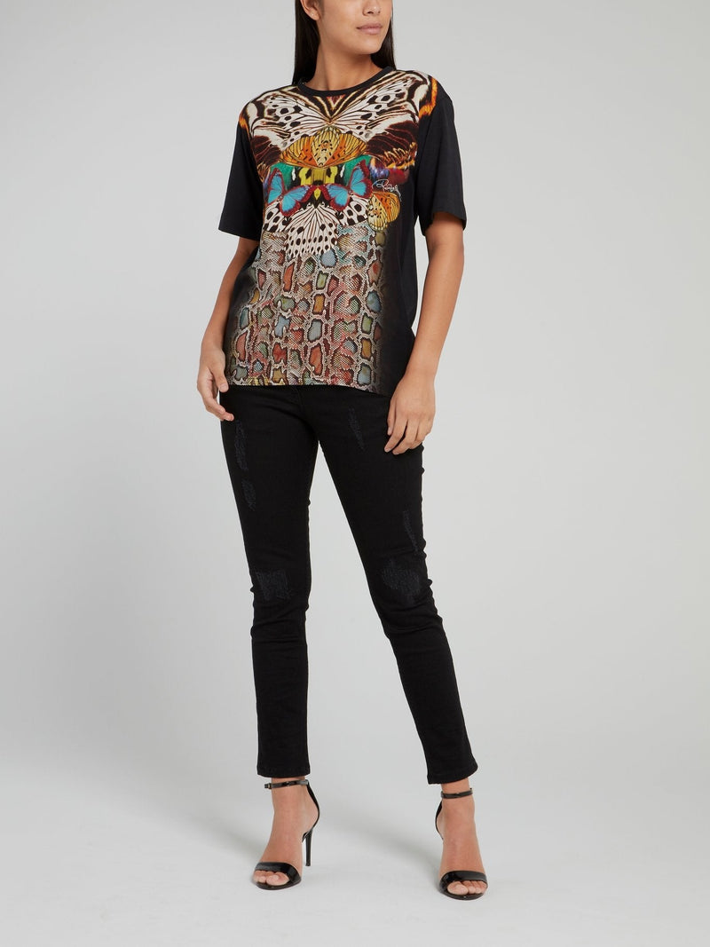 Butterfly Print Back Keyhole Shirt