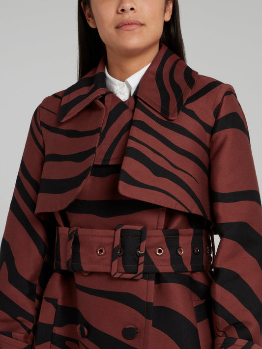 Animal Print Belted Trench Coat