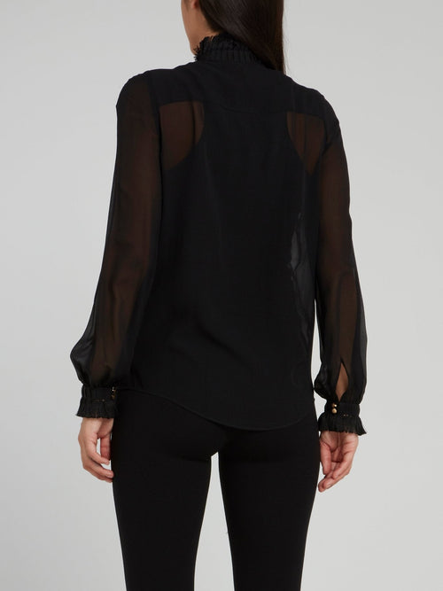 Black Bishop Sleeve Frayed Mesh Top