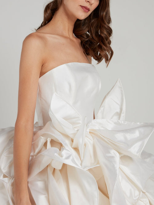 White Strapless Ruffled Ball Gown Bridal Dress