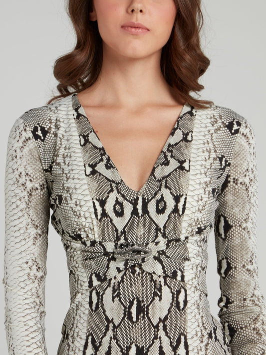 Snake Effect Embellished Mini Dress