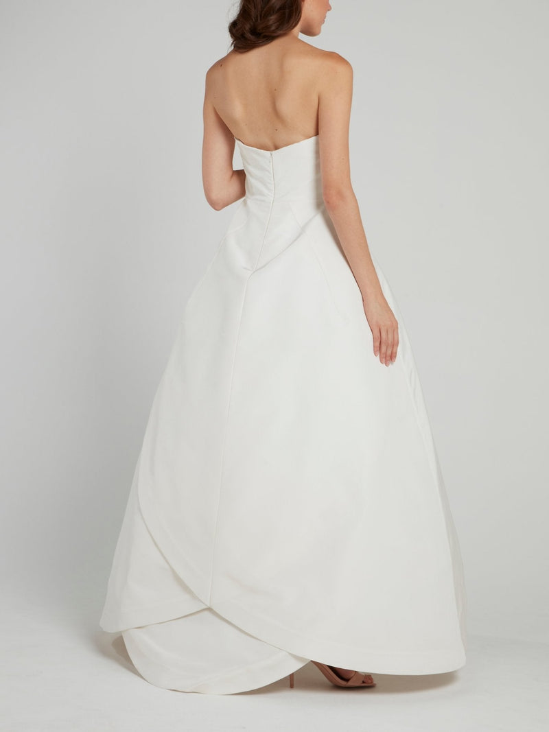 White Strapless Wrap Ball Gown