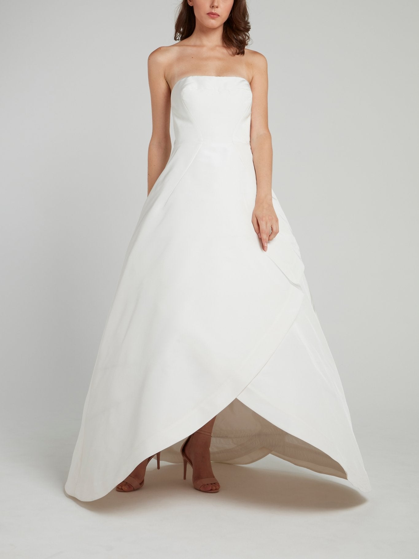 White Strapless Wrap Ball Gown