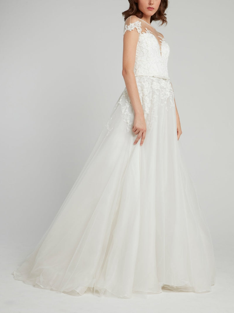 Illusion Neckline Empire Waist Bridal Gown