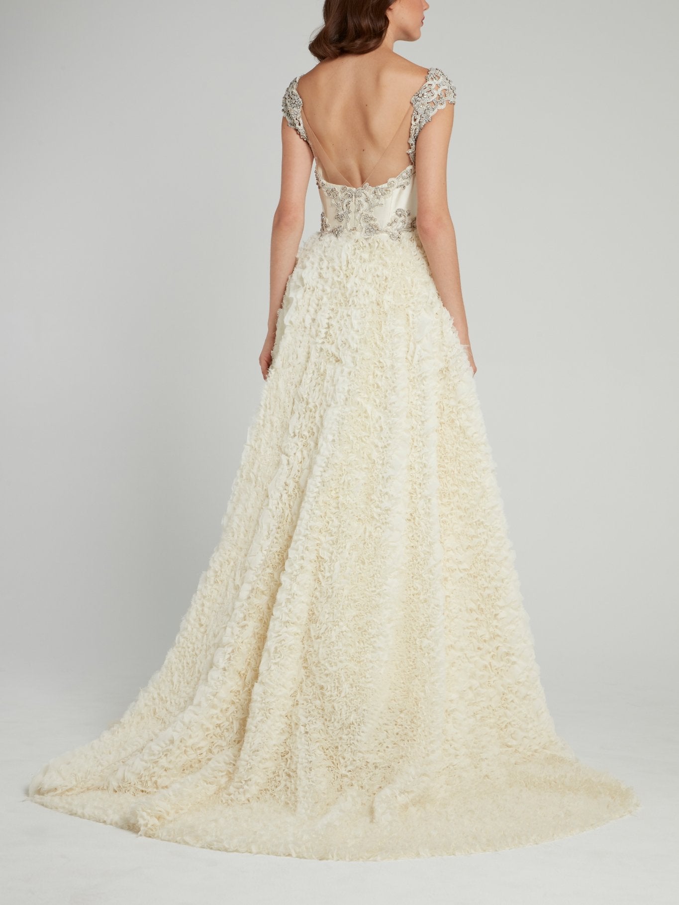 Beige Embellished Open Back Bridal Gown