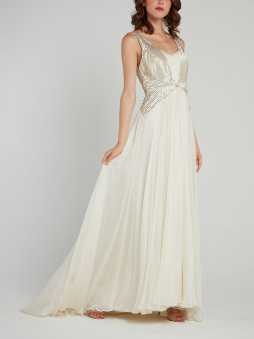 White Embellished Empire Waist Bridal Dress