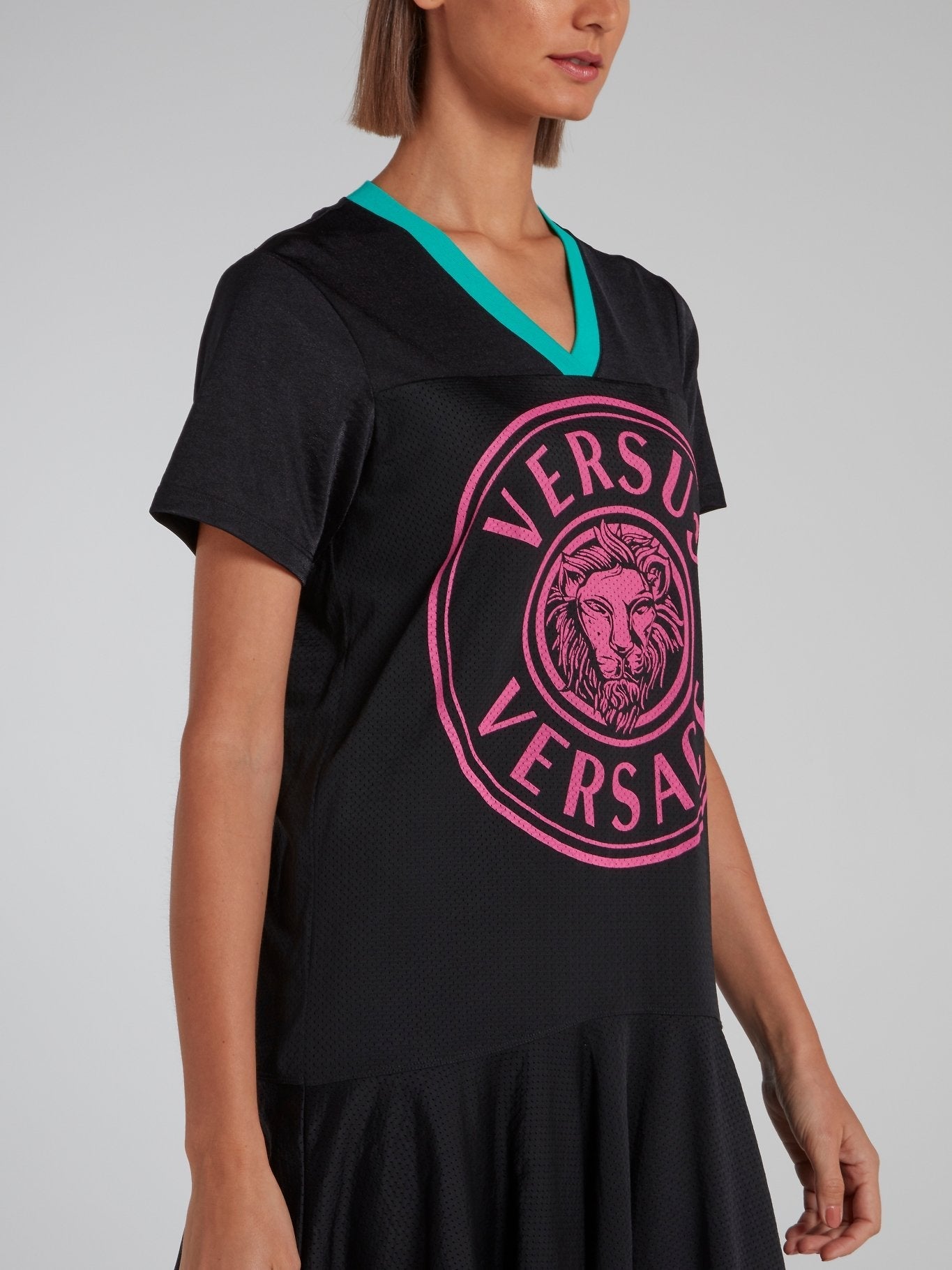 Logo V-Neck Frill Jersey Dress