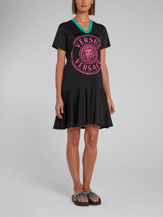 Logo V-Neck Frill Jersey Dress