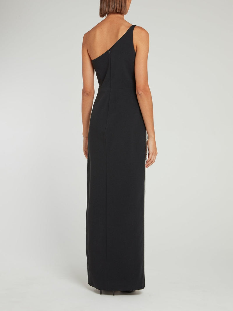 Black Sequin Side Panel One Shoulder Gown