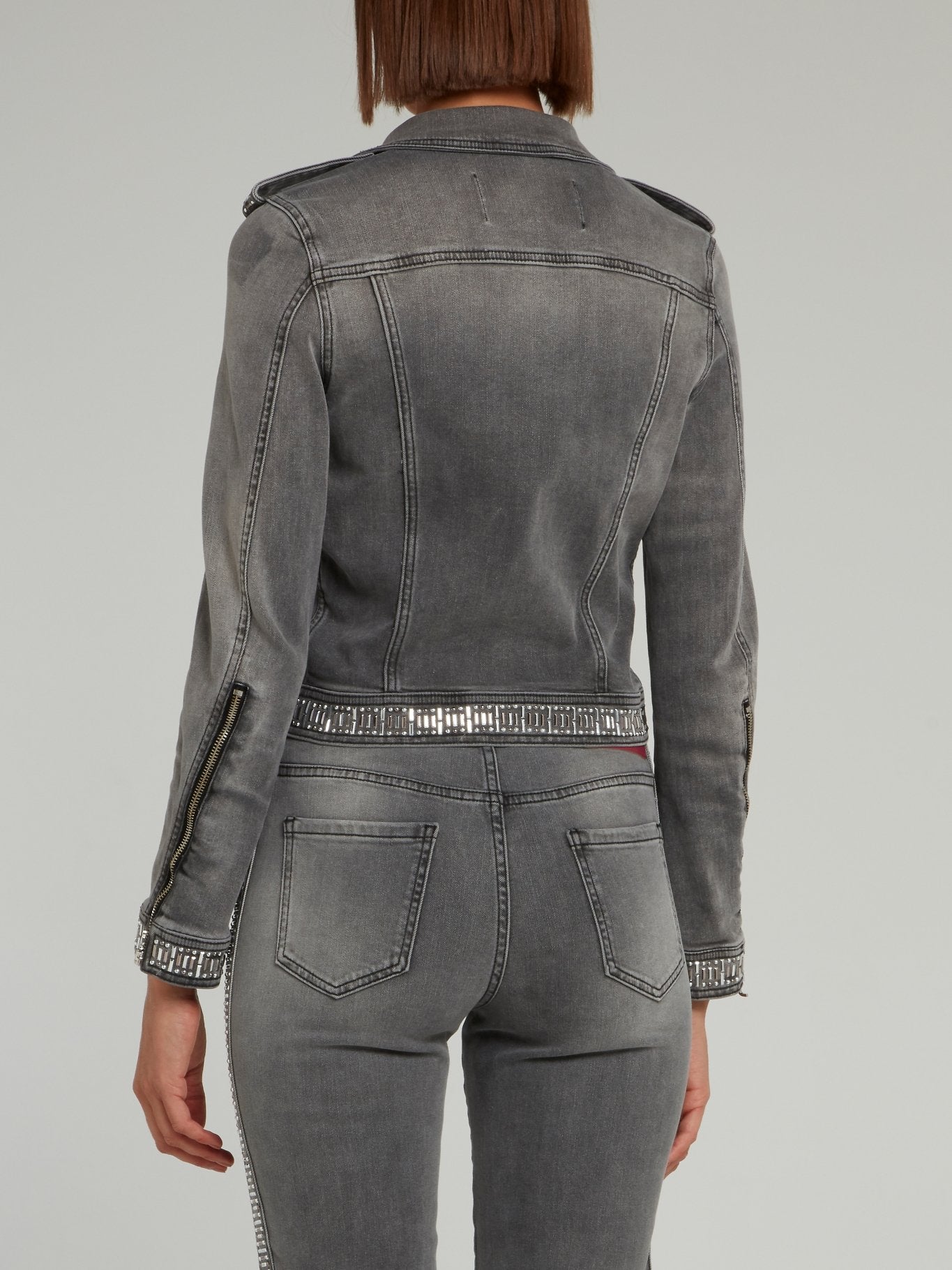 Grey Studded Hem Denim Jacket