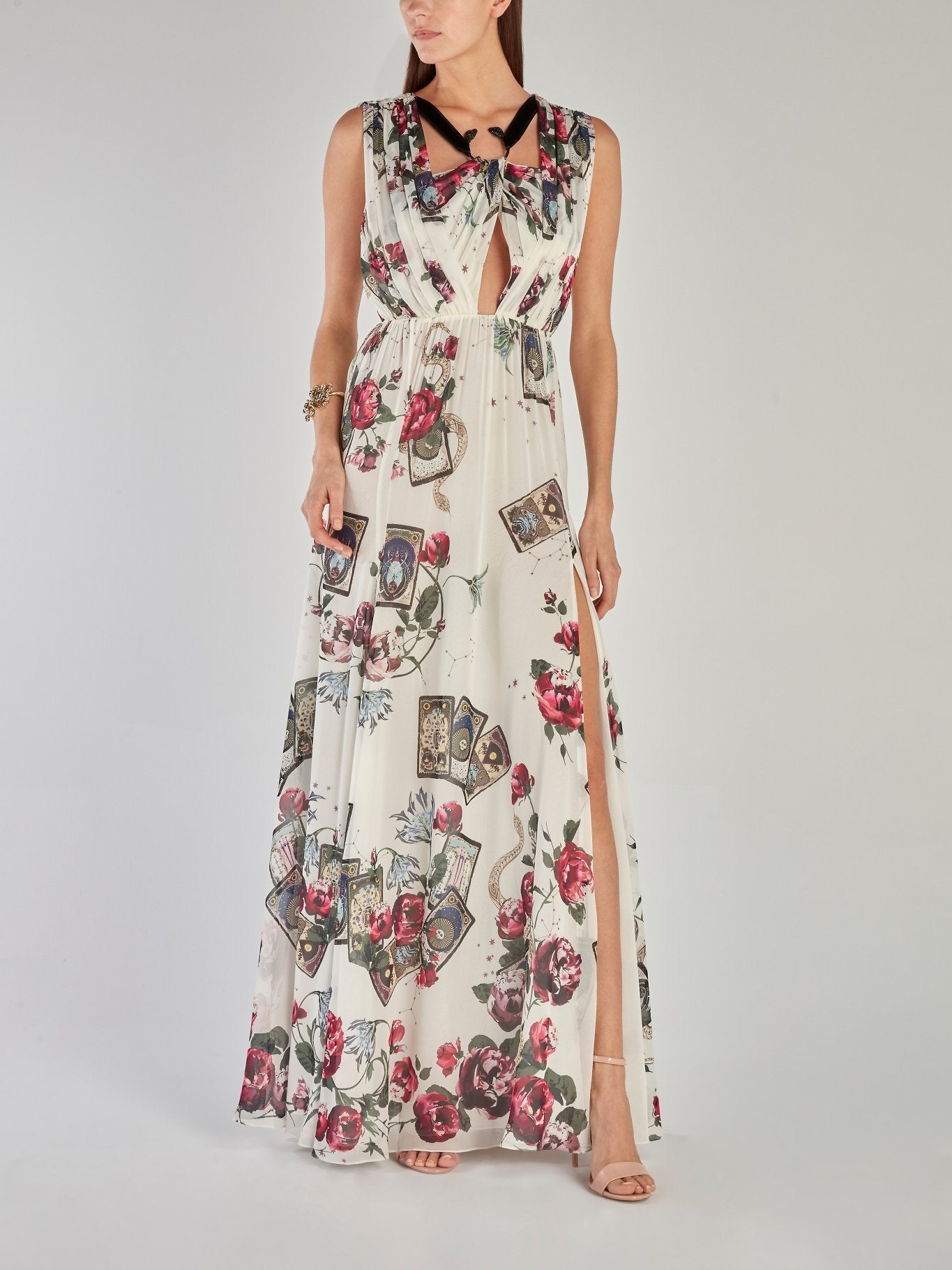 Floral Print Pleated Slit Dress