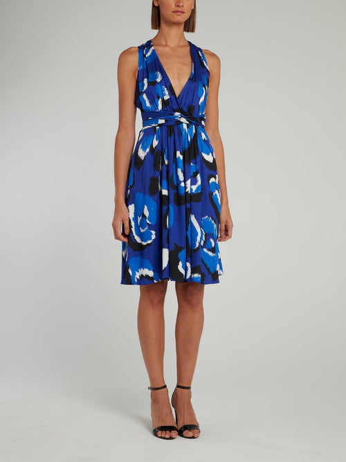 Blue Ribbon Back Surplice Mini Dress