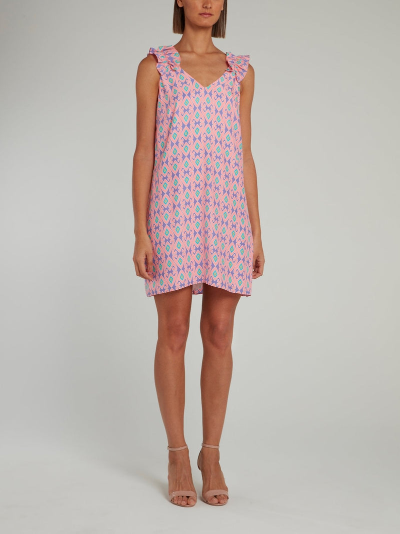 Pink Ruffle Strap Silk Shift Dress