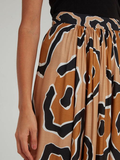 Brown Leopard Effect High Waist Maxi Skirt