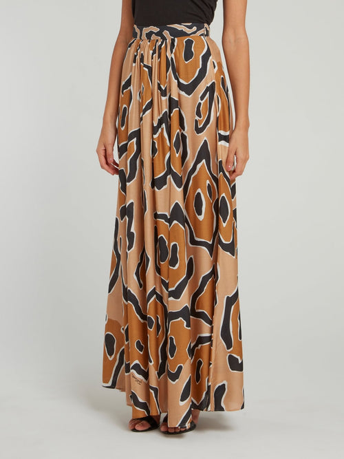 Brown Leopard Effect High Waist Maxi Skirt