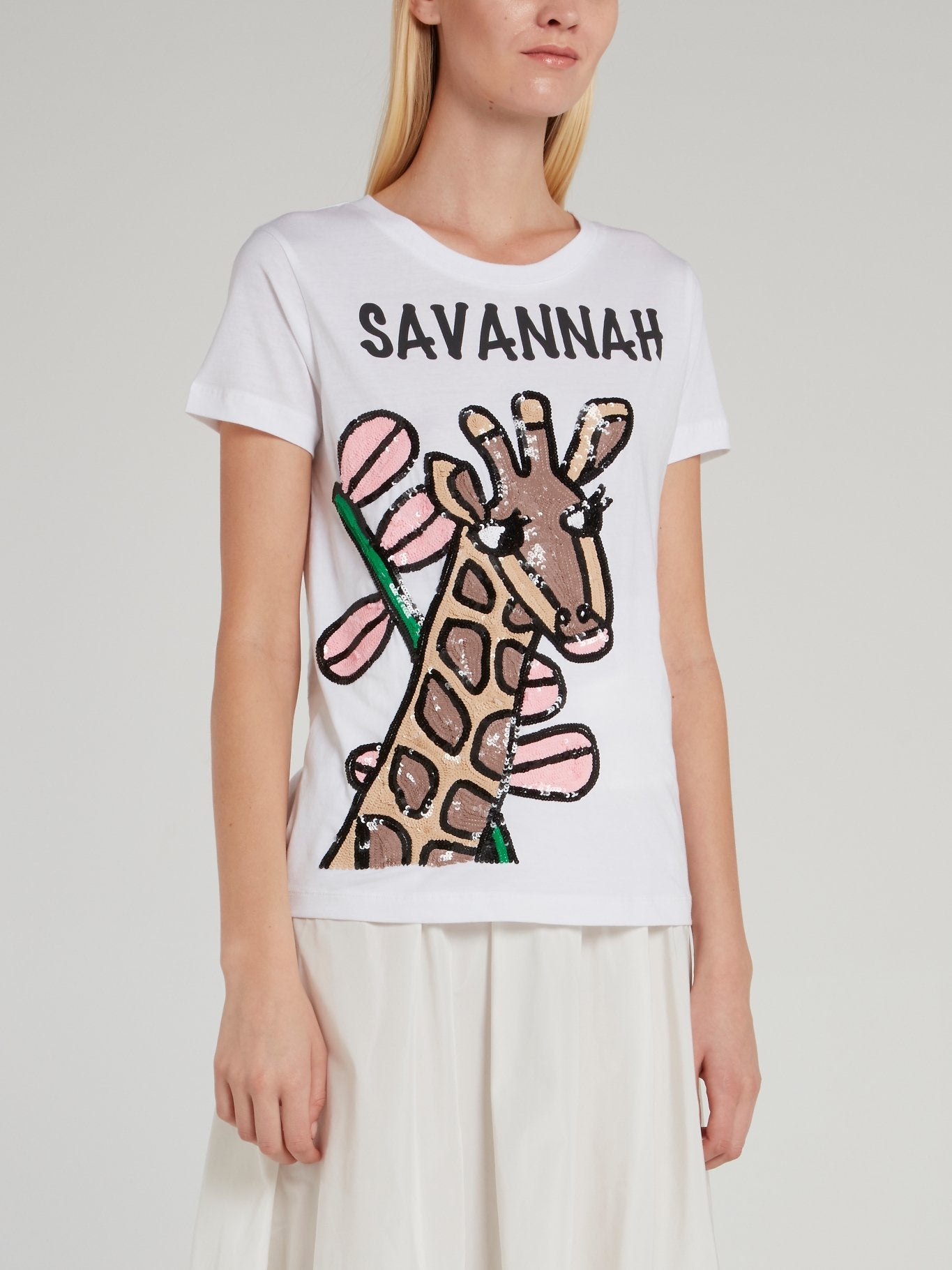 Giraffe Sequin Embellished Cotton T-Shirt