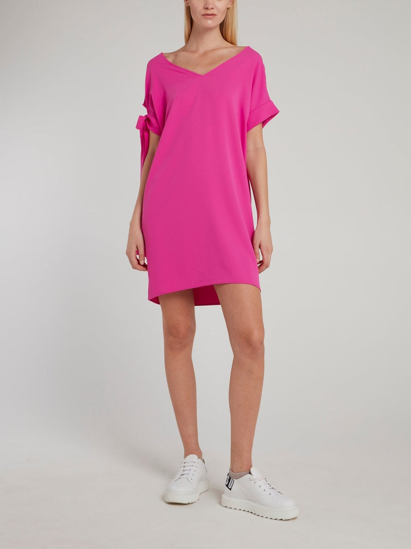 Pink Tie Sleeve Mini Dres