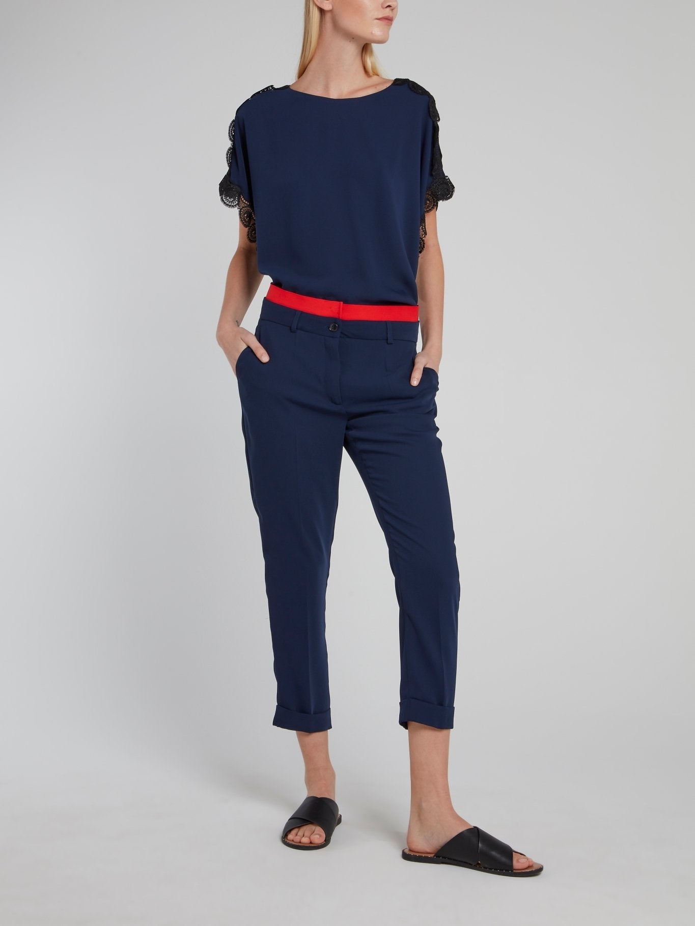 Navy Cropped Toreador Trousers