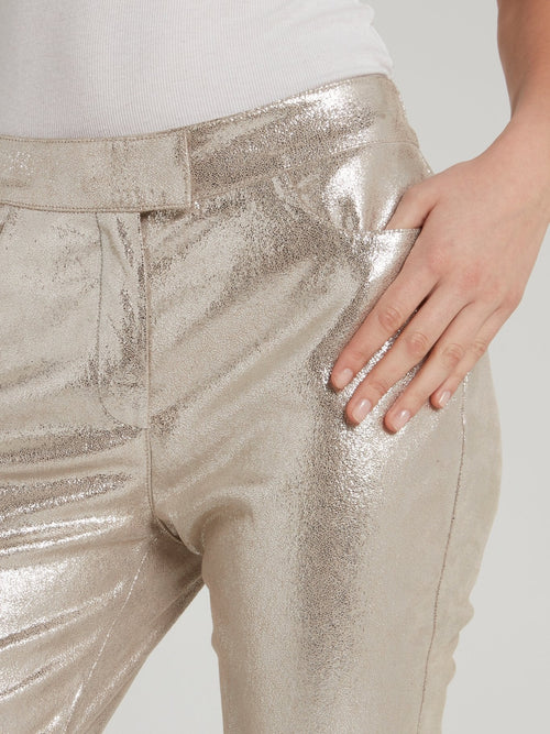 Gold Leather Skinny Pants