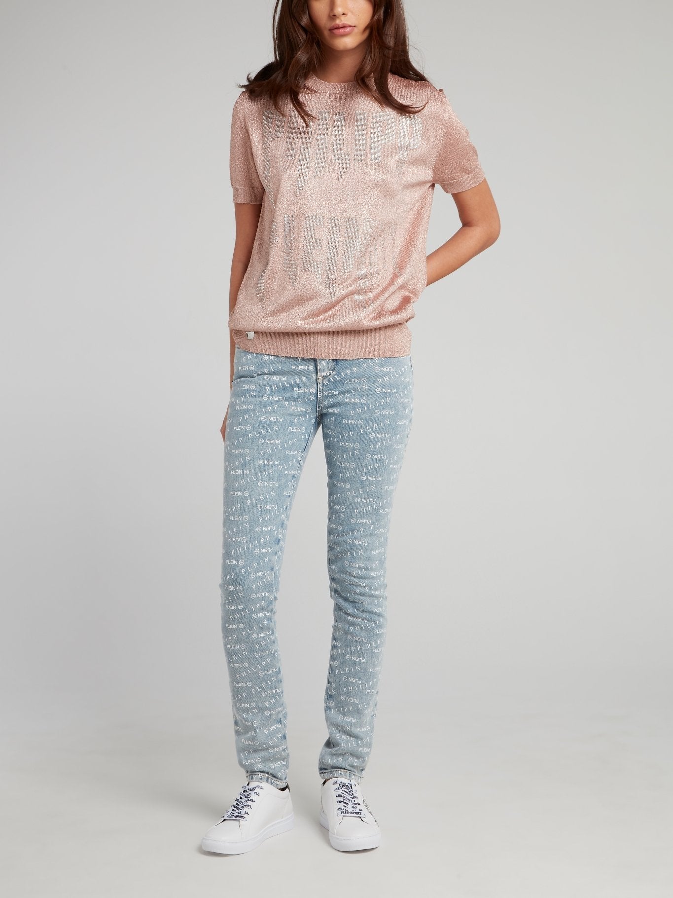 Metallic Pink Logo Knitted Top