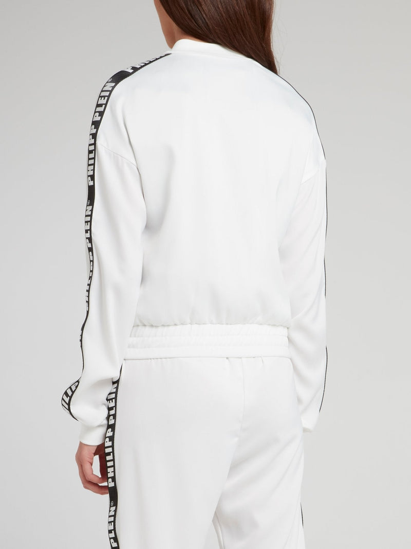 White Logo Side Stripe Zip Up Jacket